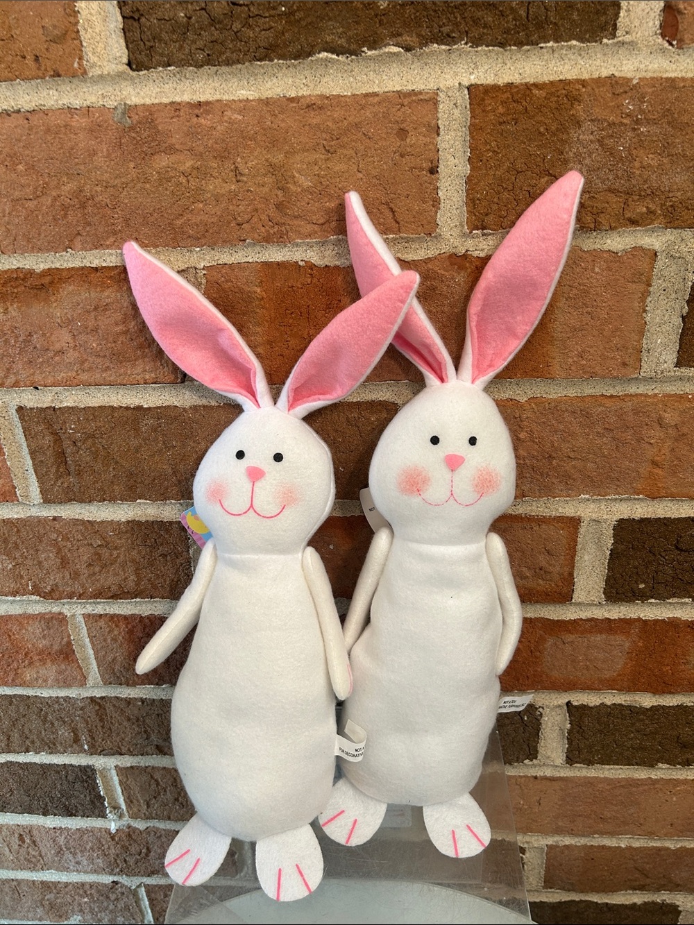 NWT  Pair of Easter Bunny White Rabbit 14" Weighted Bottom Plush Decor